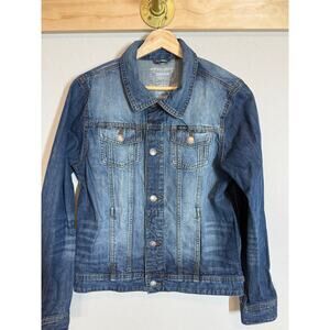 Women's Here + There Denim Blue Jean Faded Look Jacket Size Medium